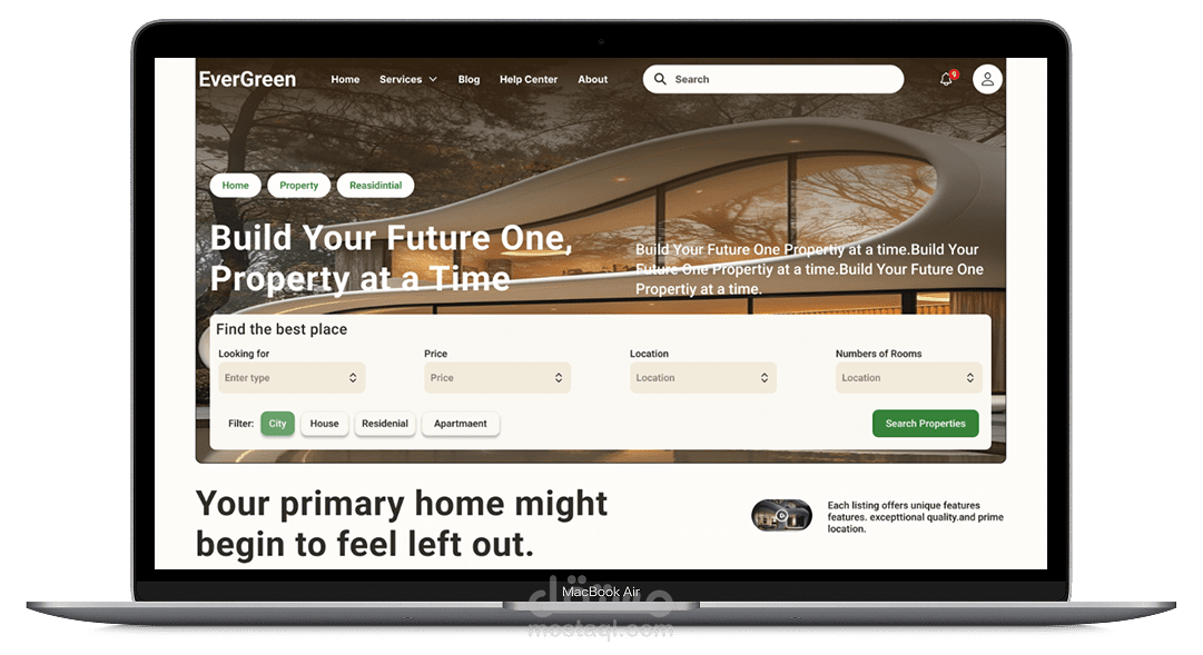 تصميم صفحة هبوط لموقع عقارات Real Estate
