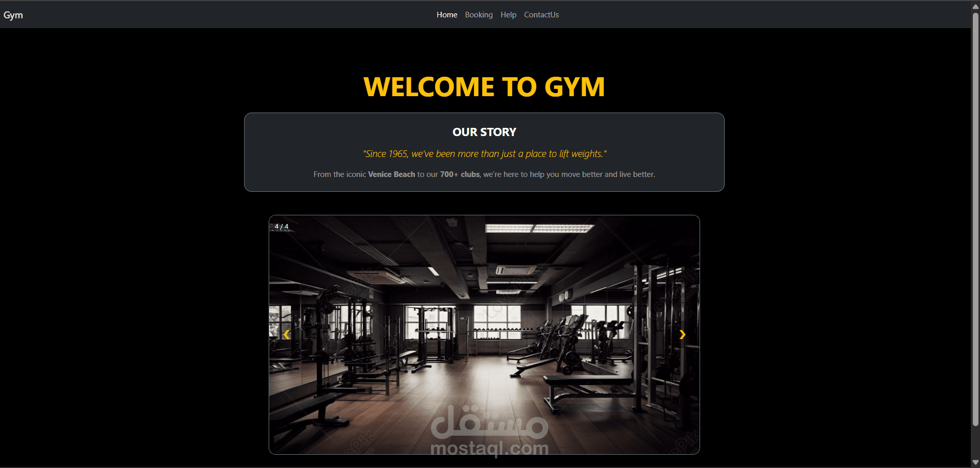 تصميم واجهة عصرية لنادي رياضي (Gym) بنظام حجز حصص تدريبية.