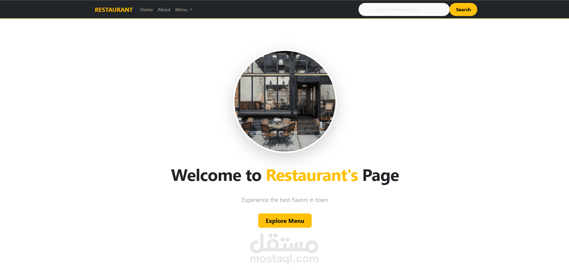 موقع مطعم متكامل مع قائمة طعام ديناميكية ونظام طلب أونلاين.