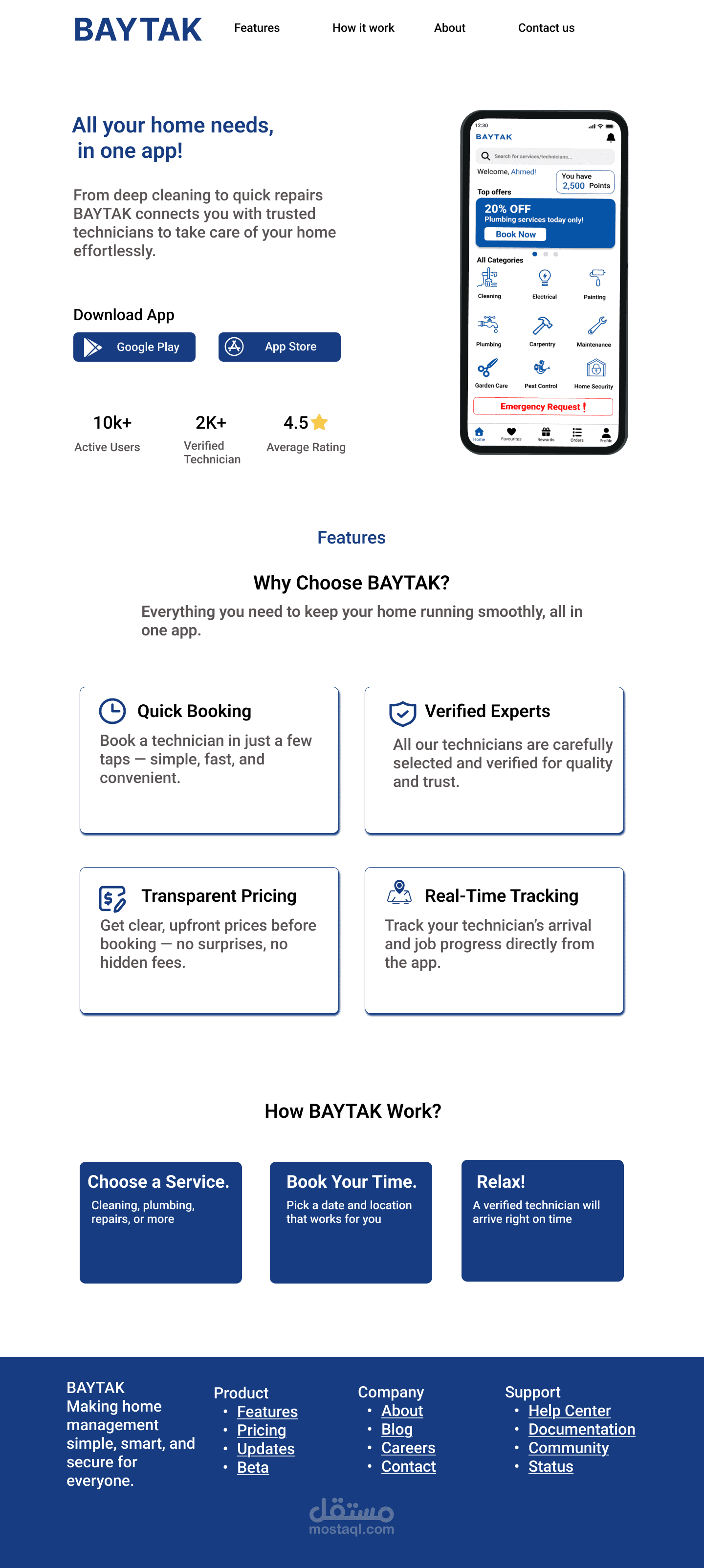 Landing page for BAYTAK app