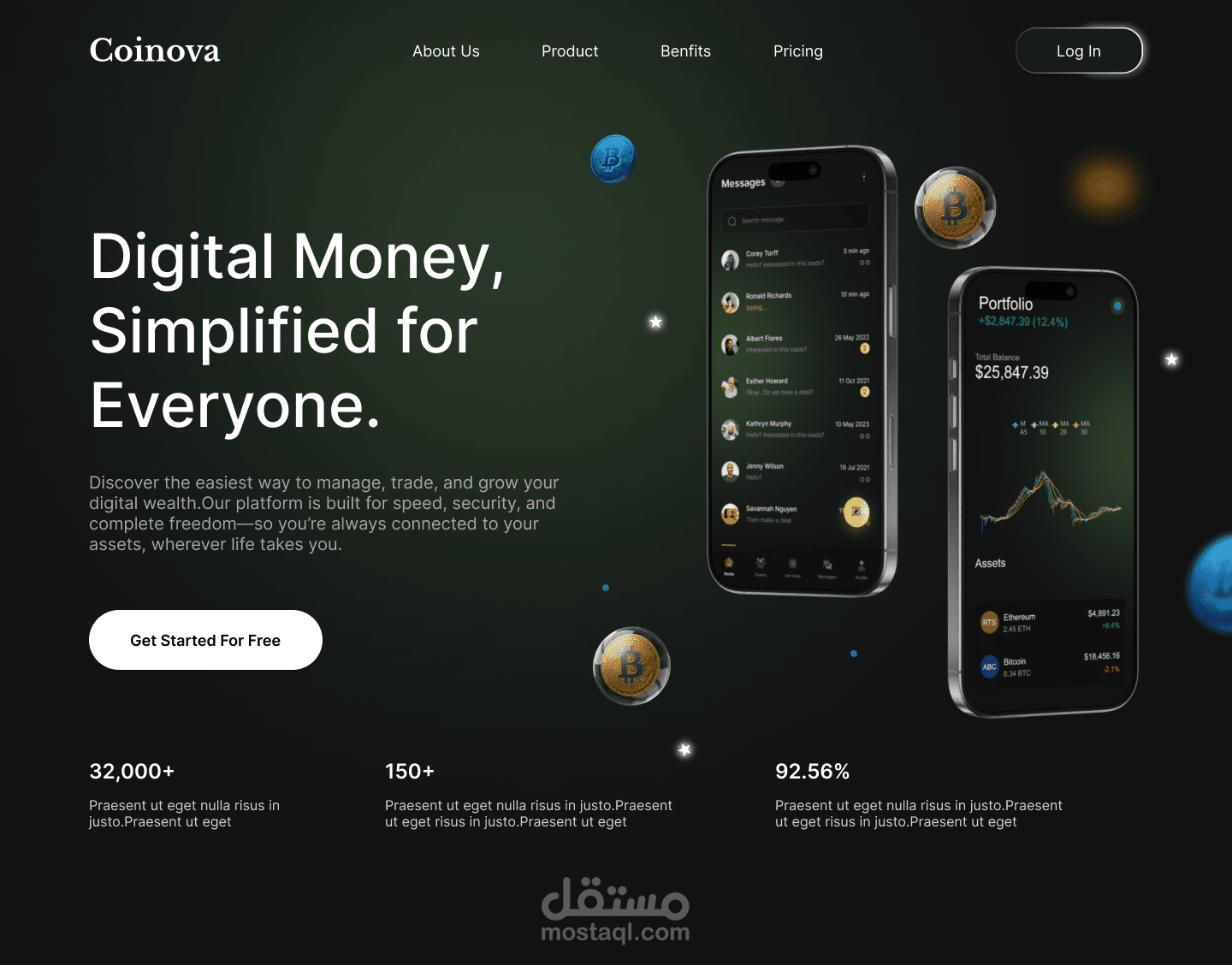 تصميم (Hero section) لمنصه الخدمات الماليه