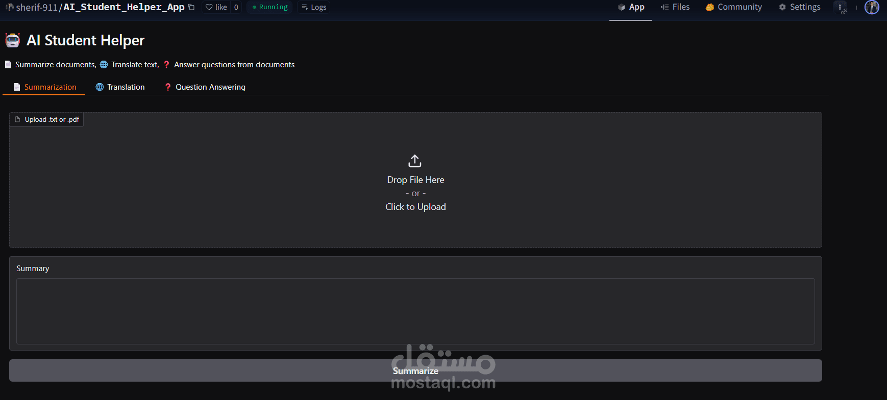 تطبيق ويب لمساعده الطالب بالذكاء الاصتناعي (AI Student Helper Web App)