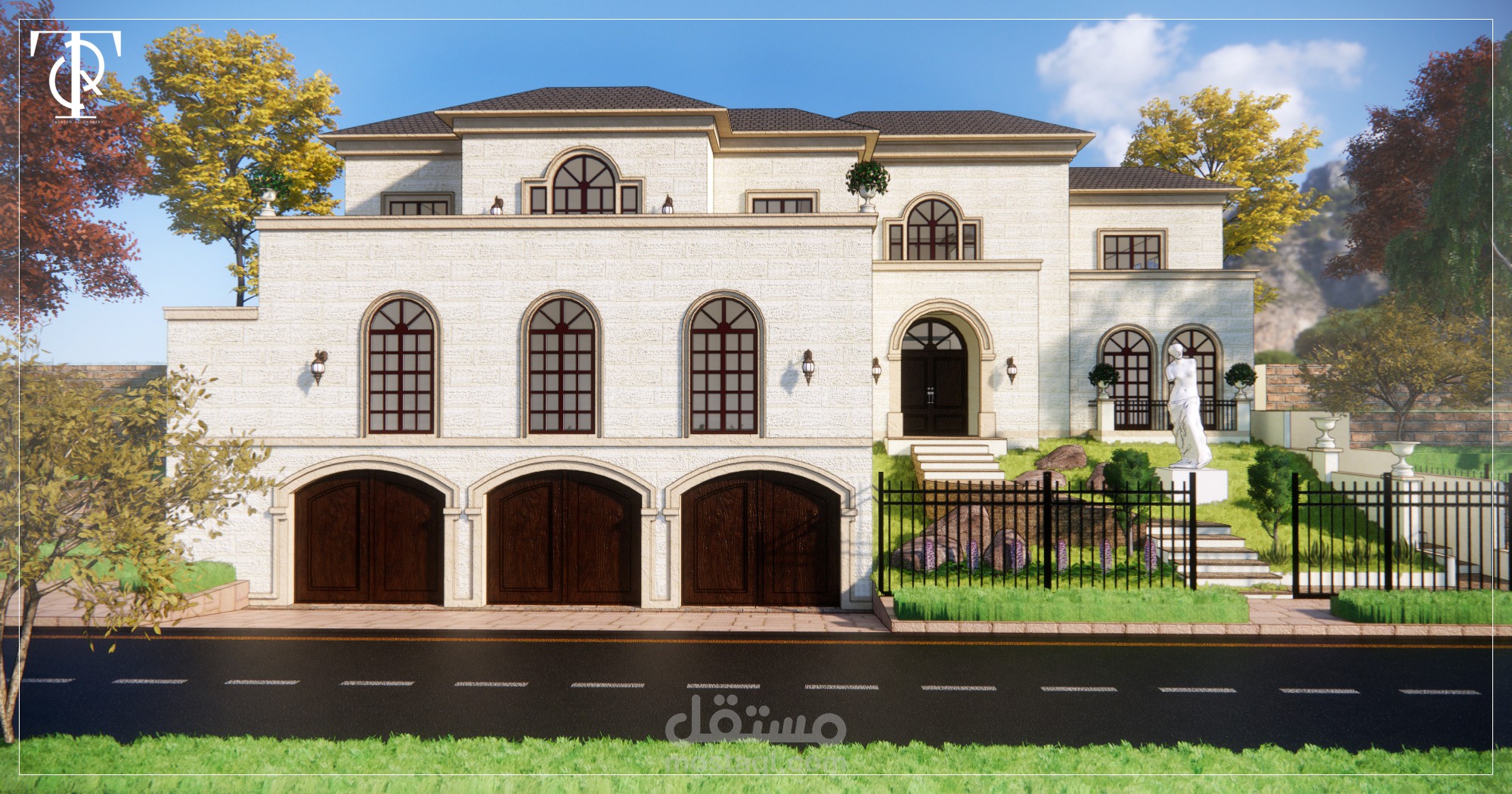 تصميم فيلا على أرض مرتفعة