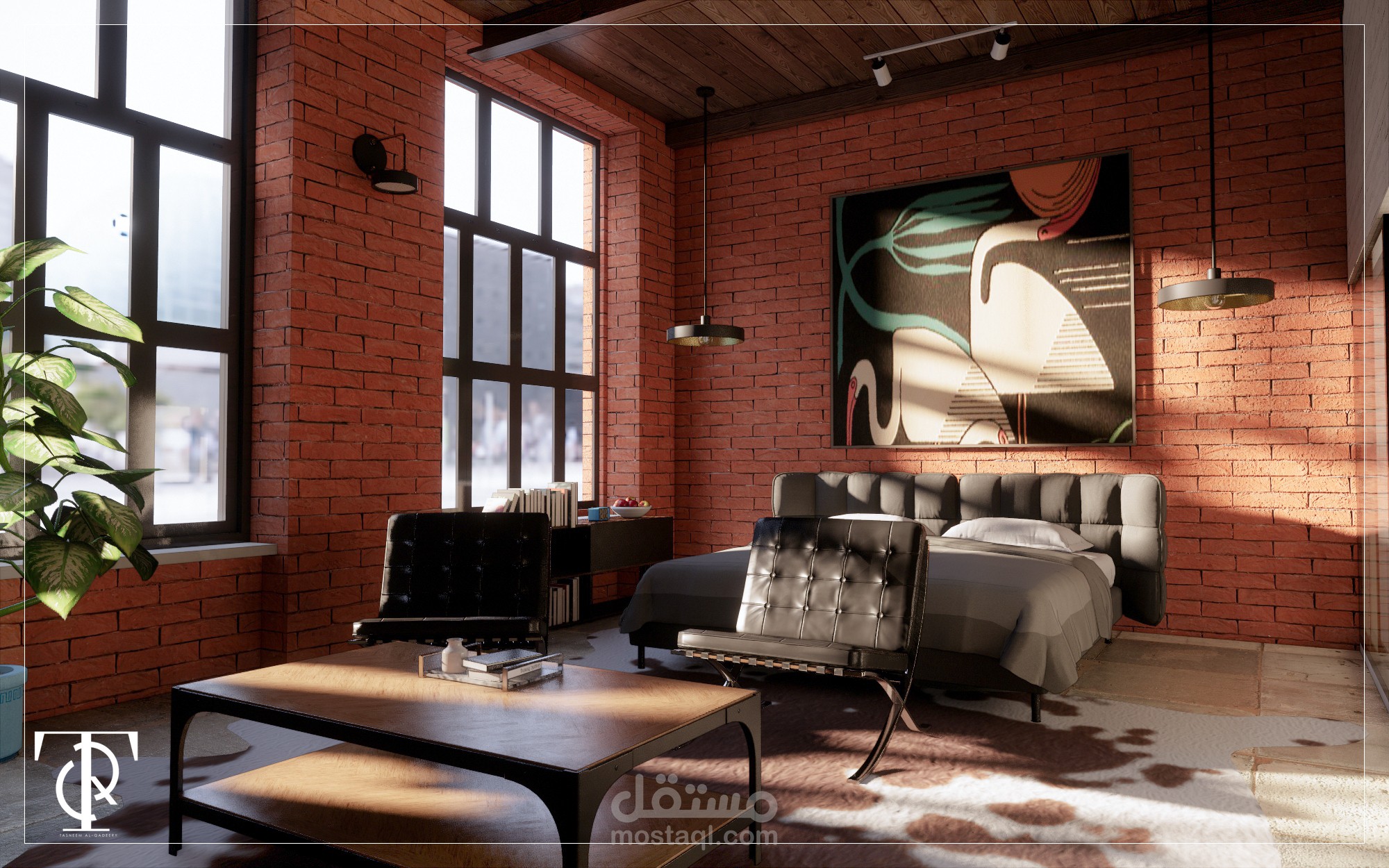 تصميم غرفة نوم ستايل صناعي