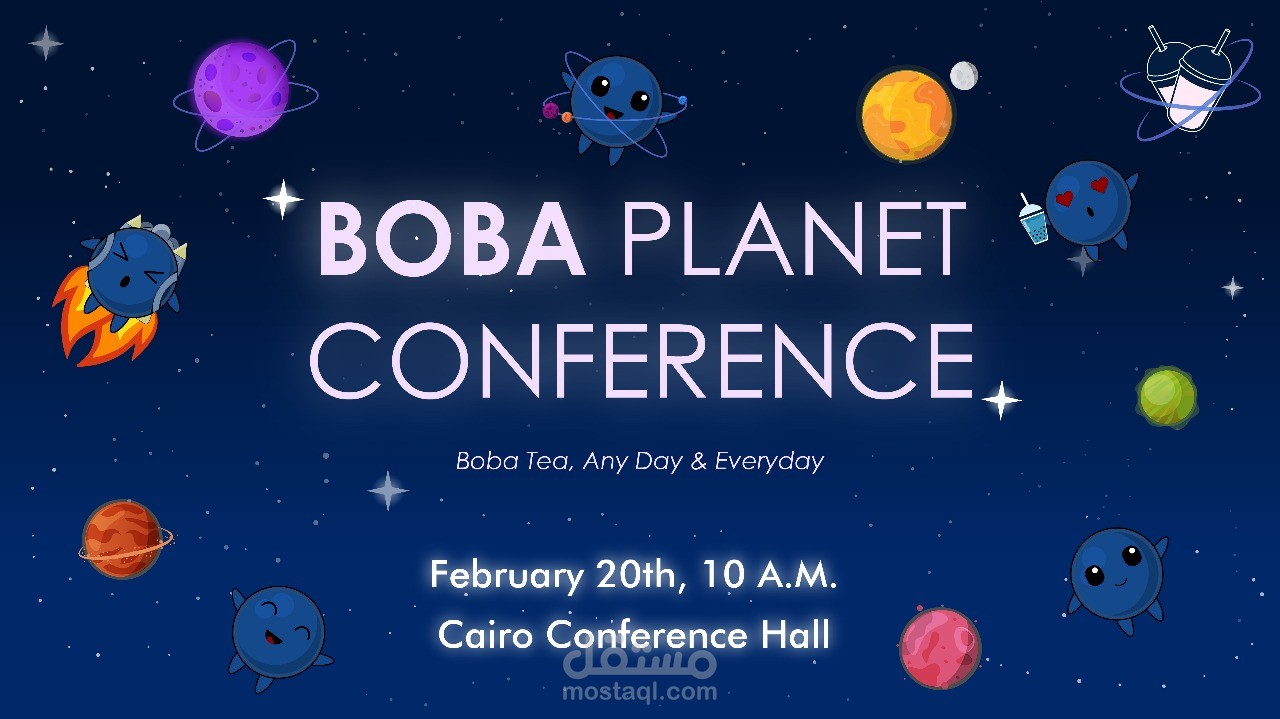 تصميم  ترويجي لمؤتمر خيالي لمحبي شاي بوبا