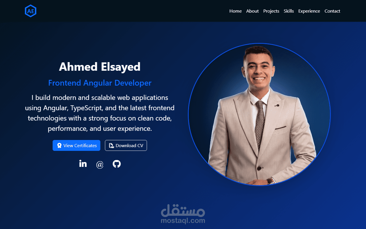 معرض الأعمال الشخصي التفاعلي للمطور - Personal Portfolio