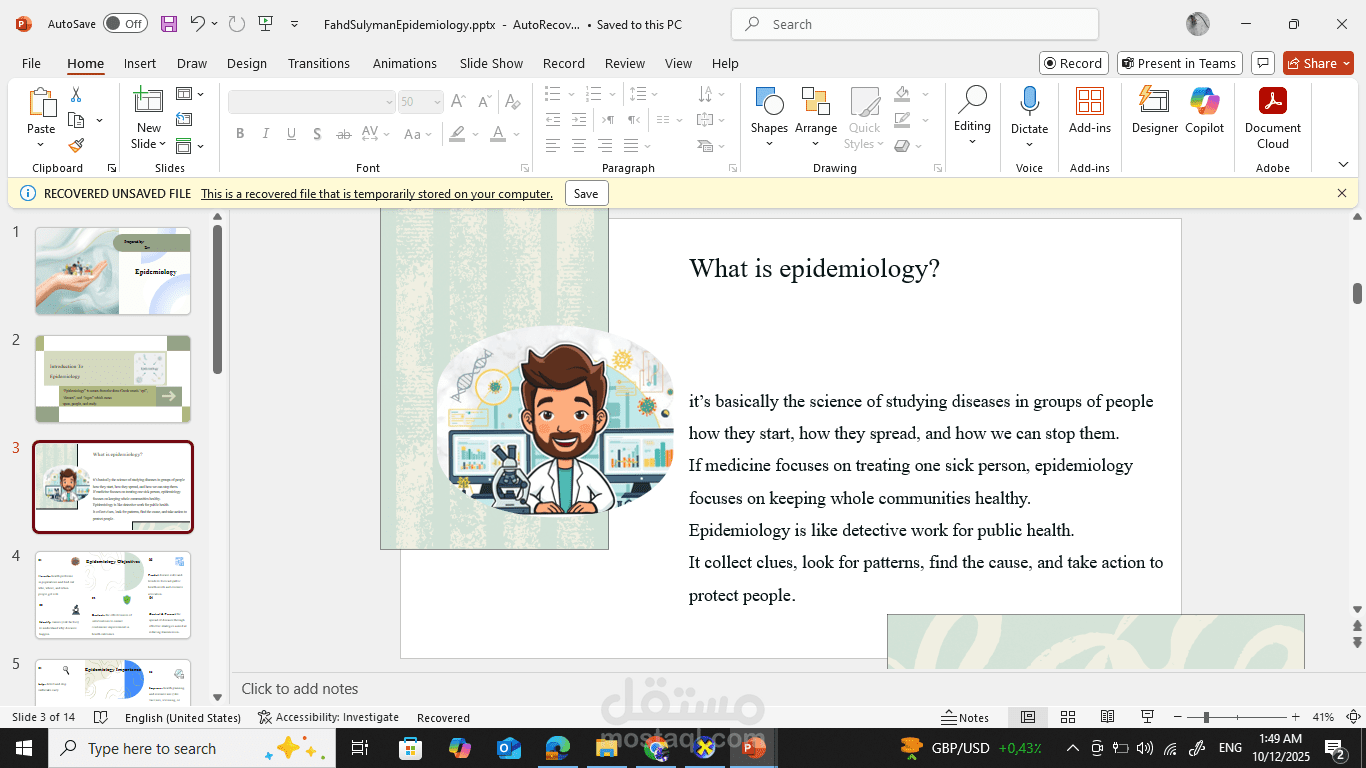 PowerPoint using Canva and Ai about epidemiology