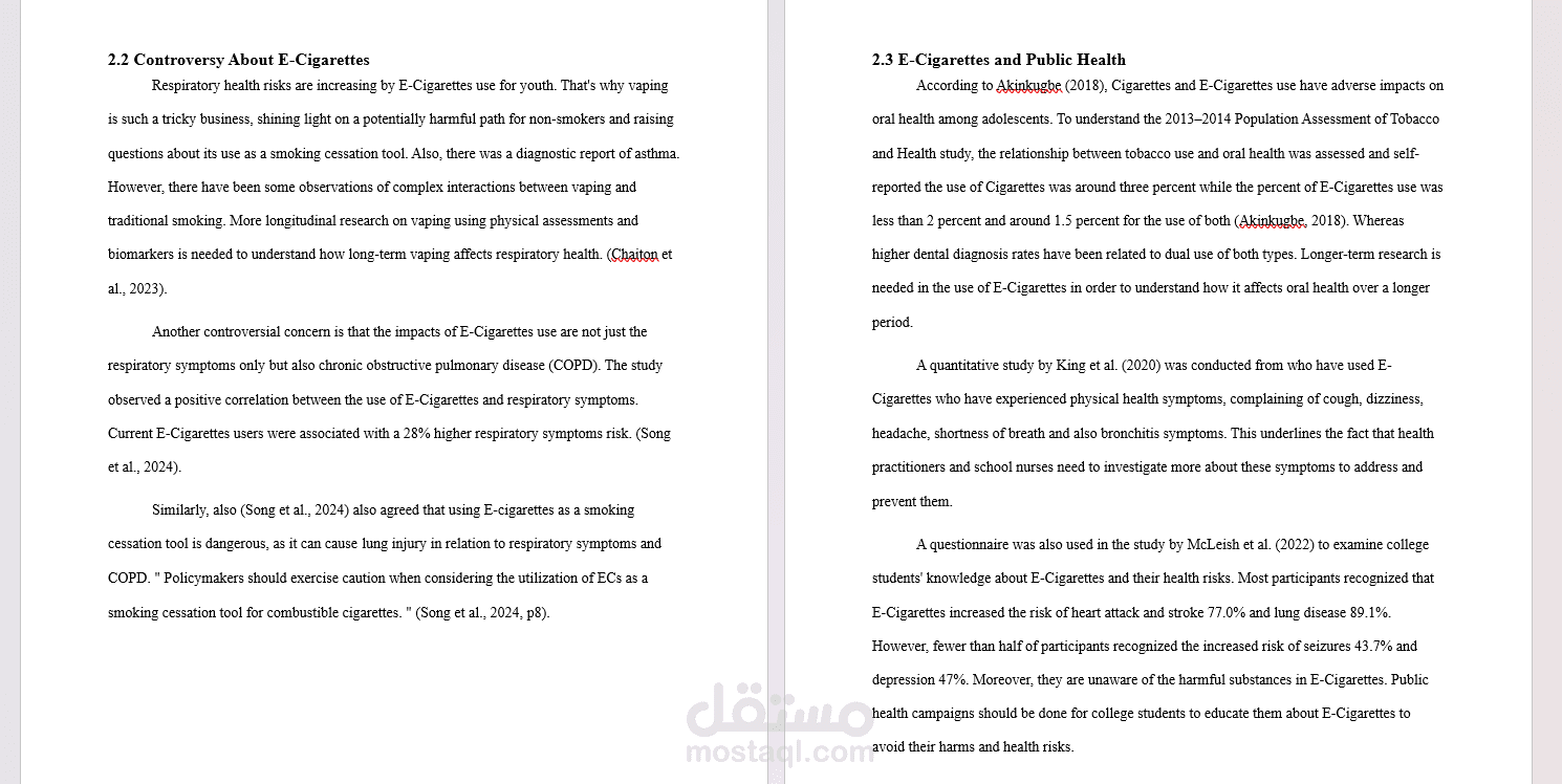 كتابة بحث أكاديمي باللغة الإنجليزية عن "التأثيرات طويلة المدى للسجائر الإلكترونية على الصحة البدنية للشباب".
