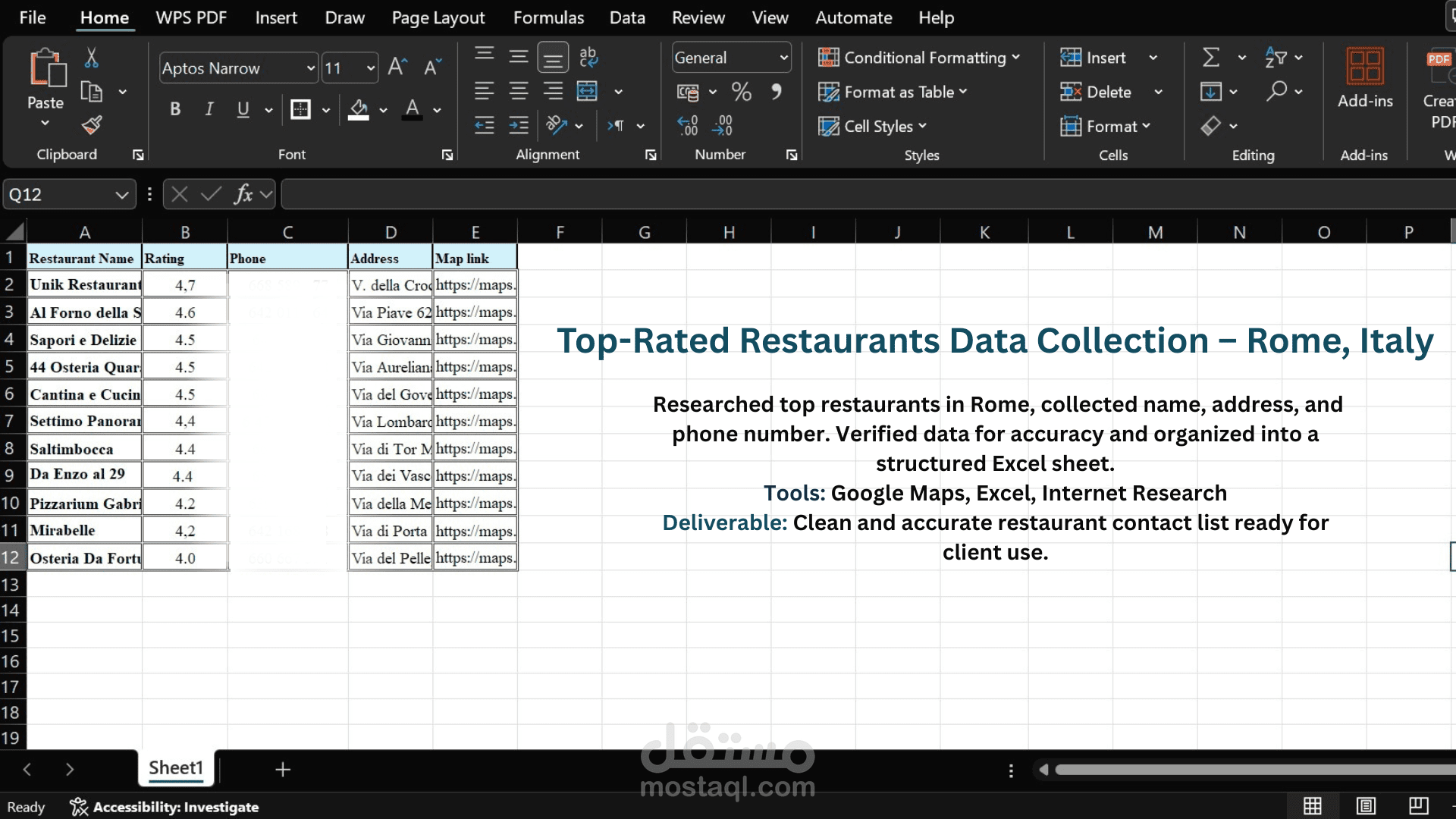 جمع بيانات أفضل المطاعم في روما