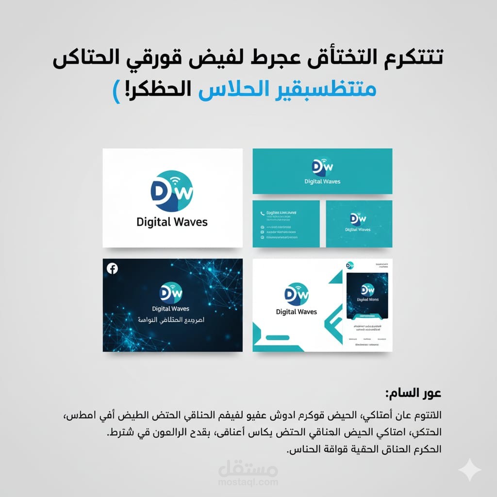 تصميم هوية بصرية كاملة (لوجو، كروت، سوشيال ميديا) عنوان العمل: تصميم هوية بصرية متكاملة لمشروعك (هتخليك براند محترف!)