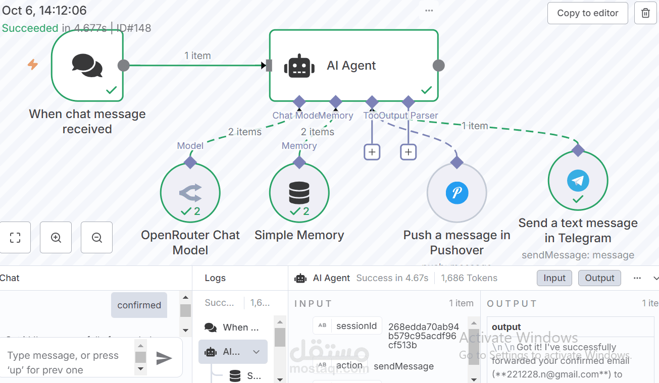تطوير وكيل ذكاء اصطناعي (AI Agent) متكامل باستخدام n8n متصل بتلغرام وOpenRouter