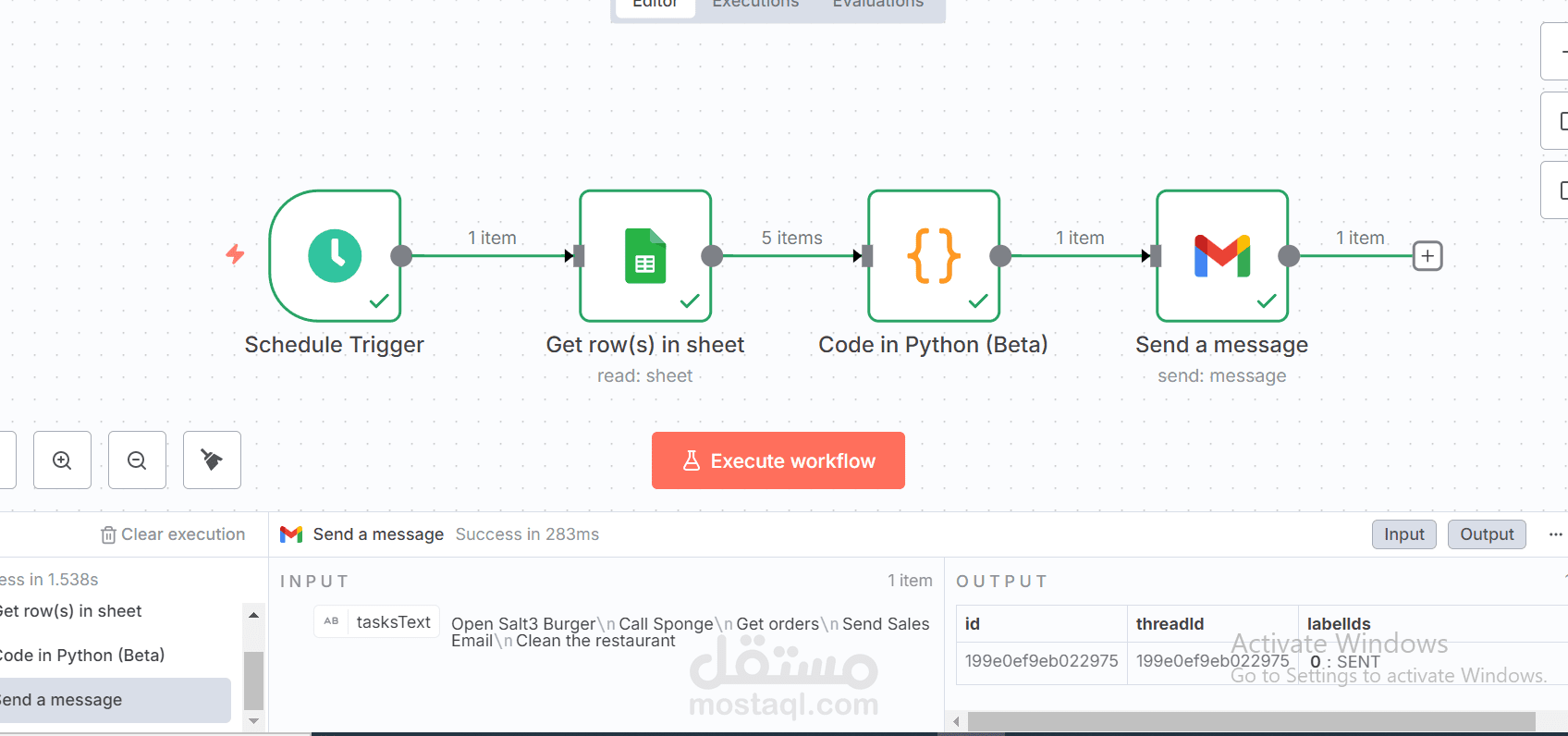 أتمتة إرسال الإيميلات اليومية من Google Sheets باستخدام n8n وPython