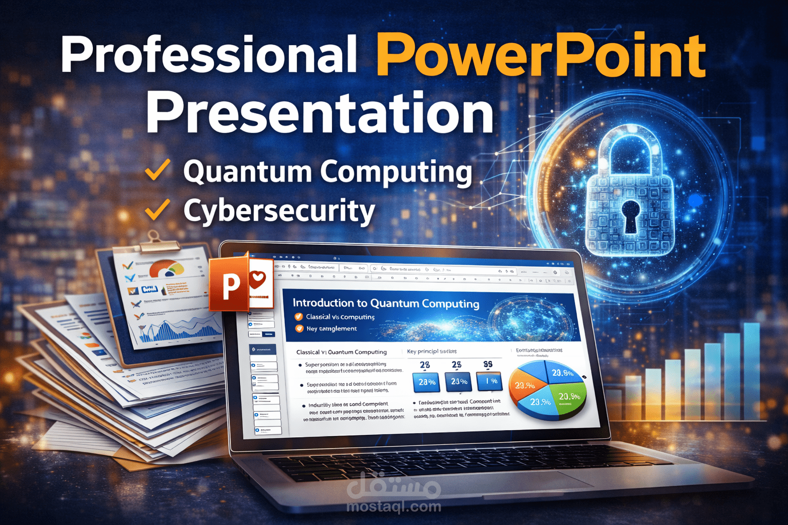 عرض تقديمي احترافي عن الحوسبة الكمية وتأثيرها على الأمن السيبراني