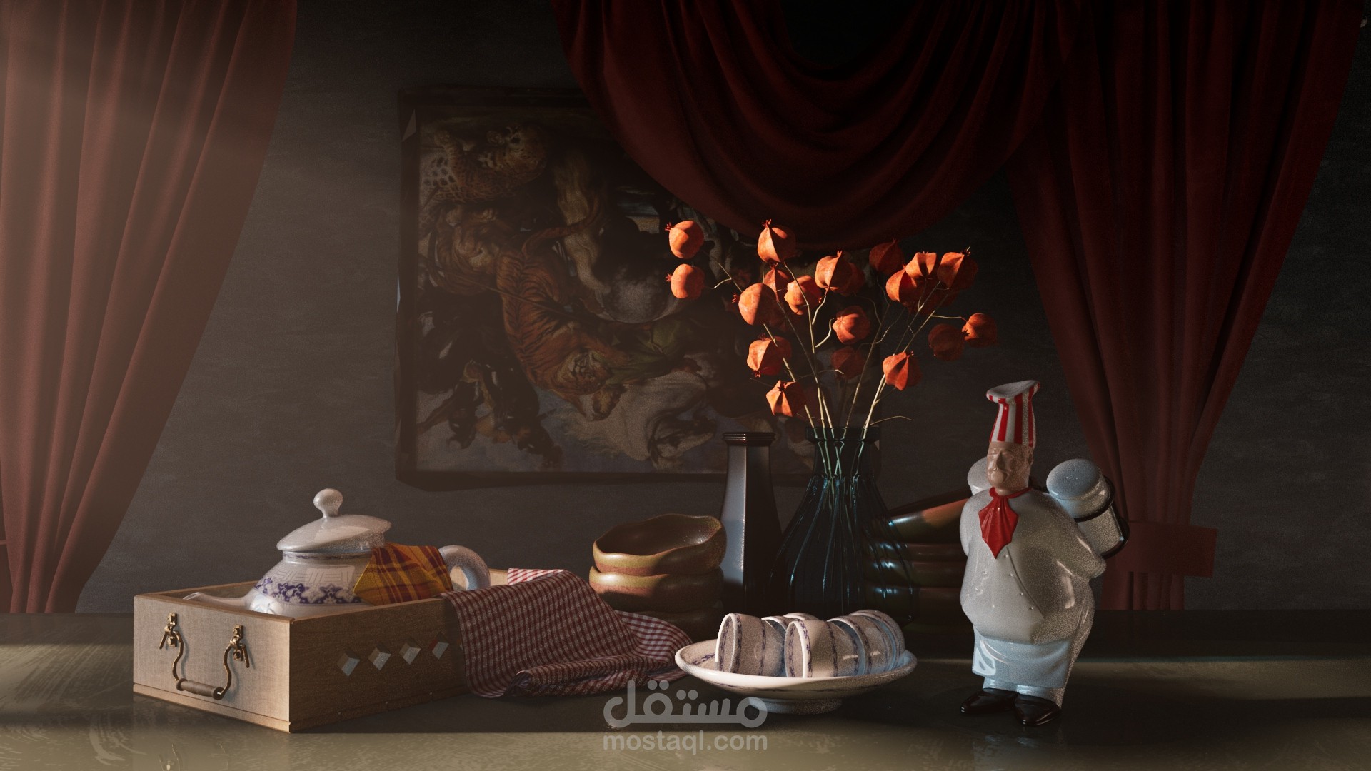 عمل ثلاثى الابعاد لمشهد نهار وليل