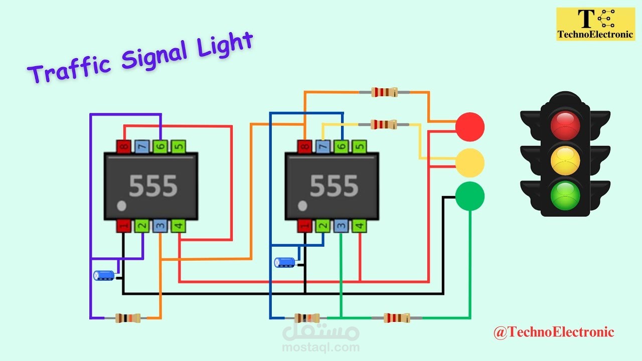 دائرة التحكم الذكية في إشارات المرور باستخدام LEDs والمنطق الرقمي