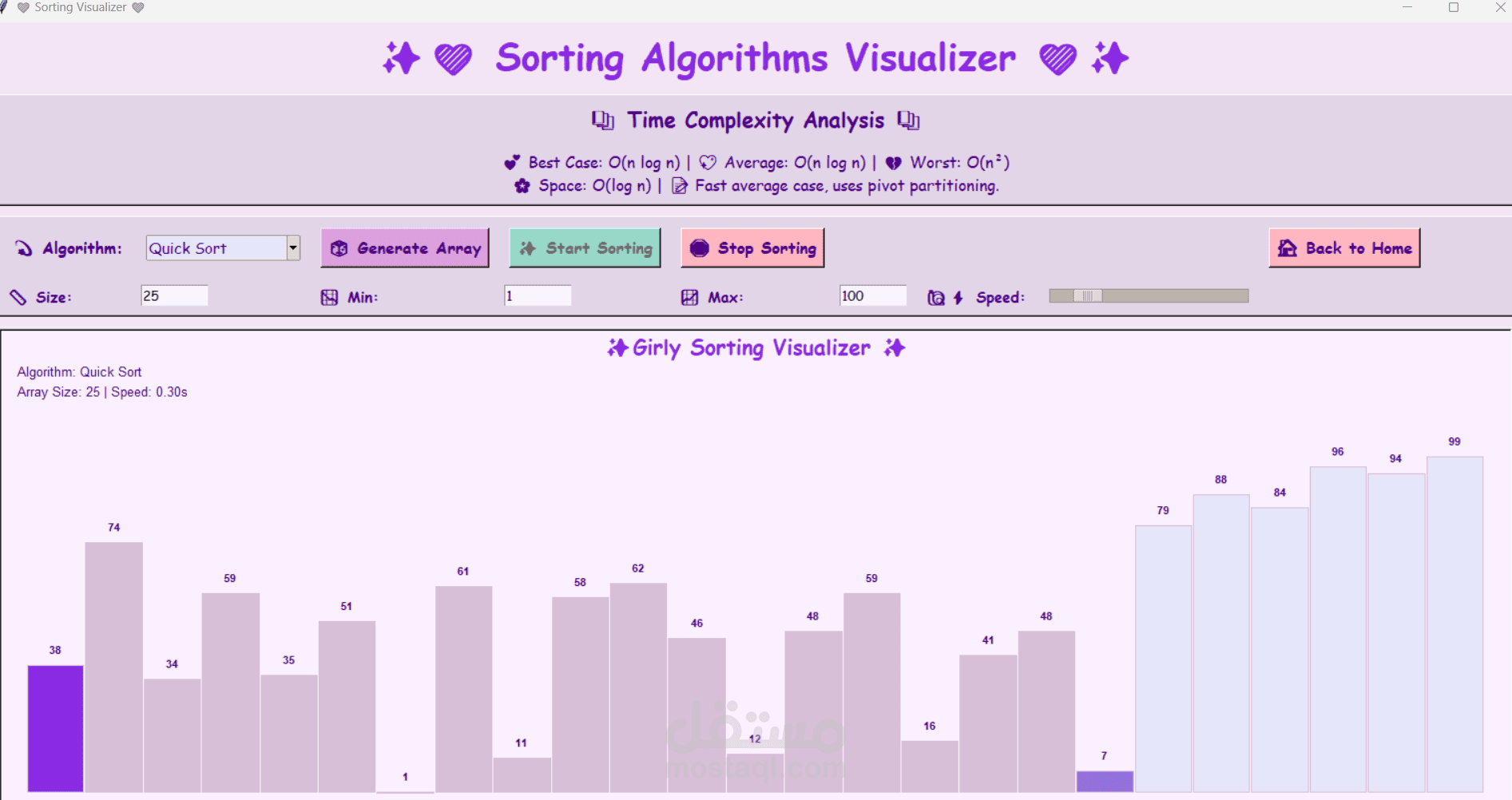 Interactive Girly Sorting Visualizer with Python