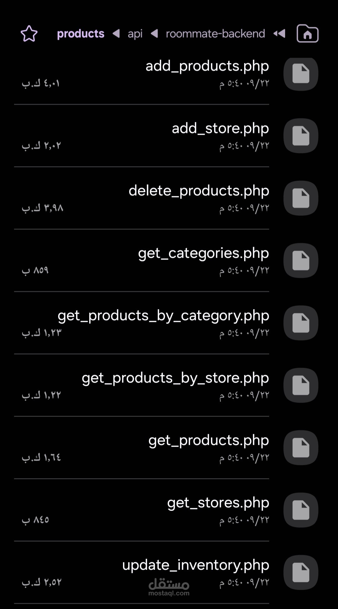 الback-end لتطبيق متجر الكتروني