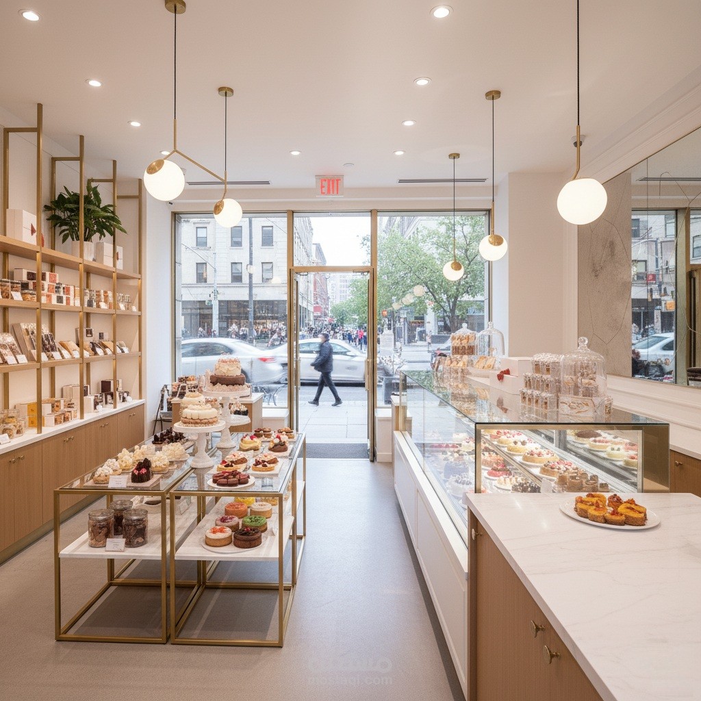 تصميم داخلي لمساحة تجارية (Pâtisserie).