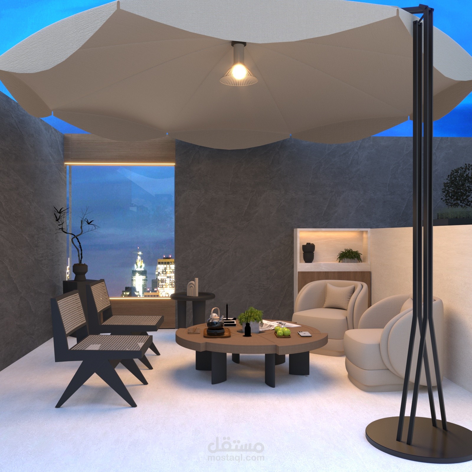 تصميم كوخ مع حديقة خارجية