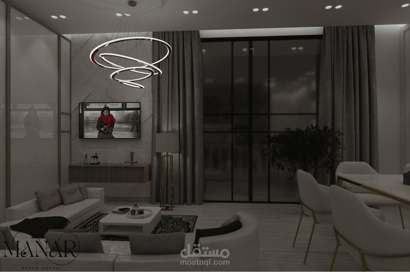 تصميم داخلي لغرفة معيشة مودرن أنيقة