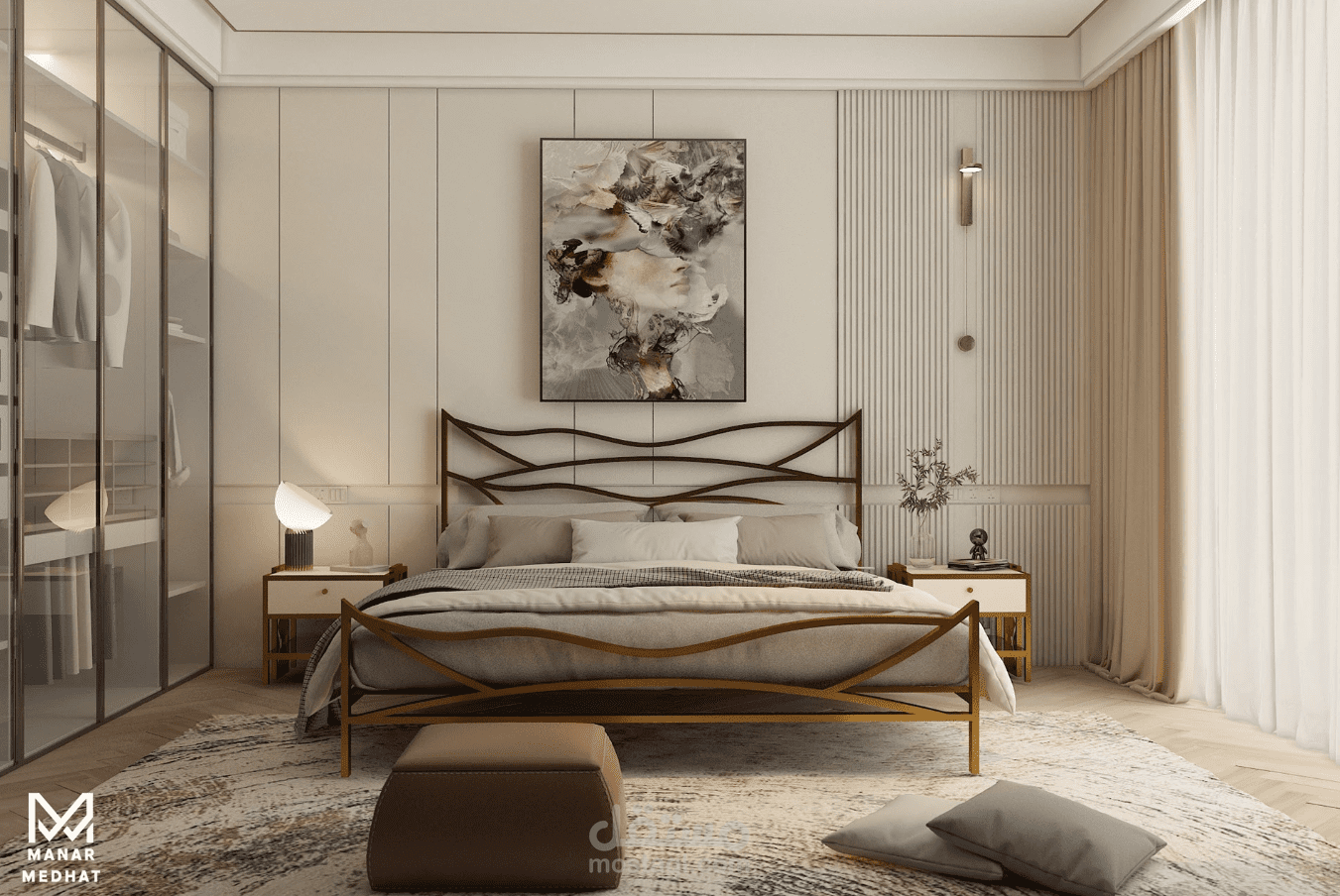 تصميم داخلي لغرفة نوم عصرية مع أثاث مخصص