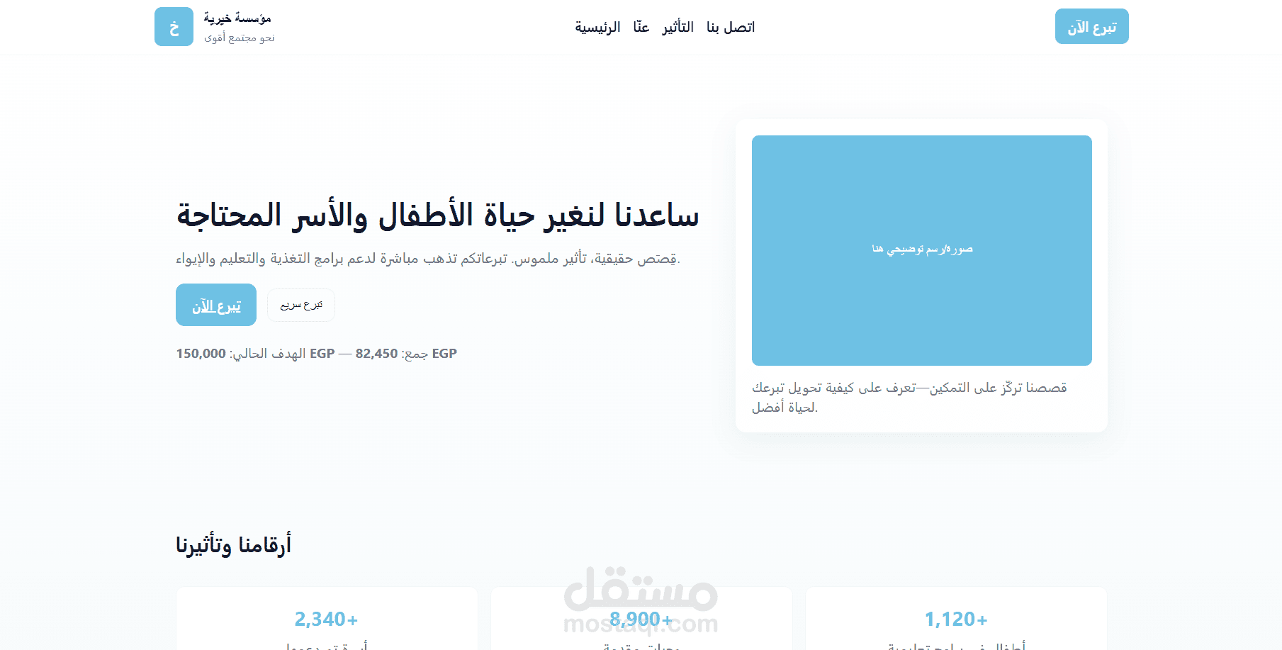 Charity Landing Page – موقع تبرعات خيري بتصميم بسيط ومتجاوب