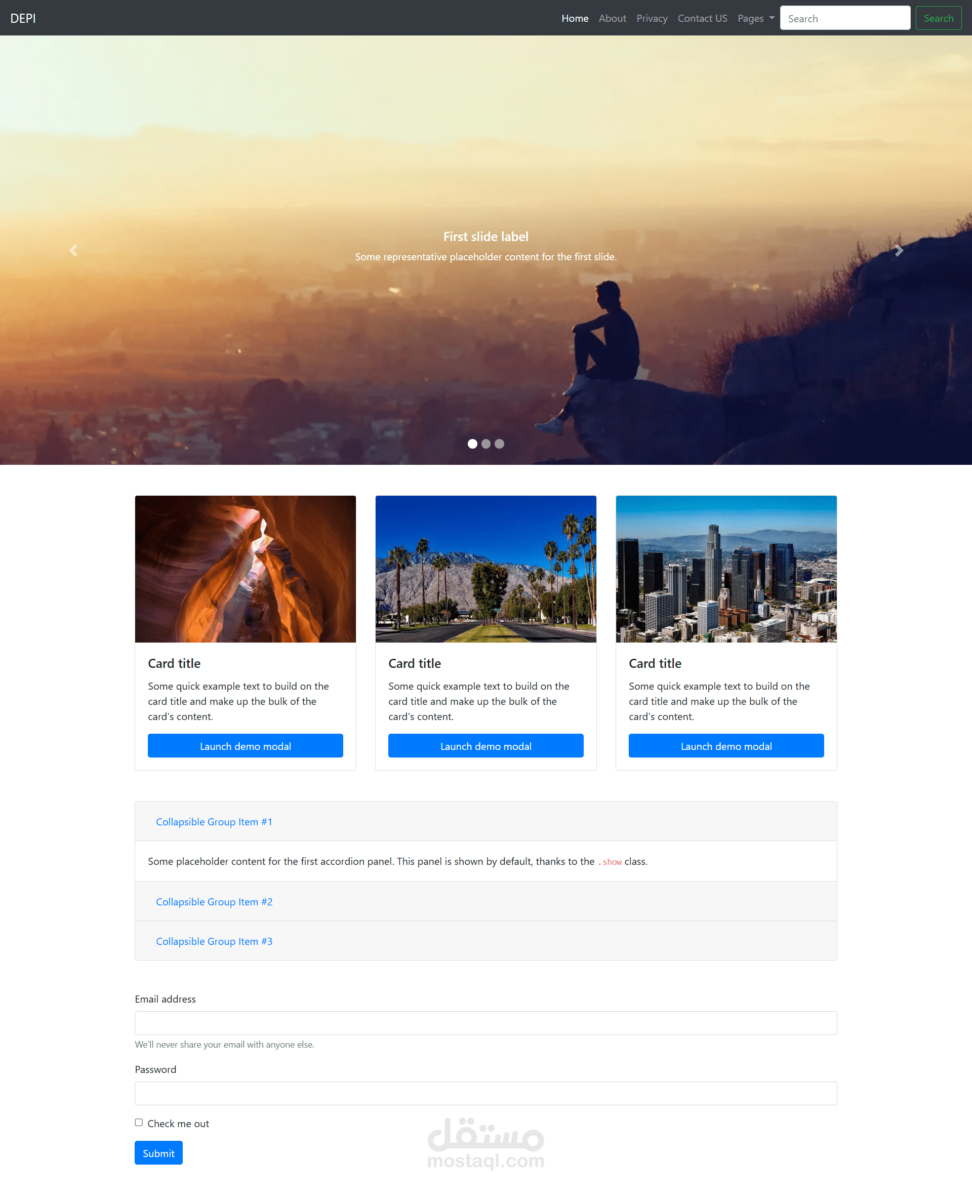 موقع بسيط لتجربة استخدام bootstrap