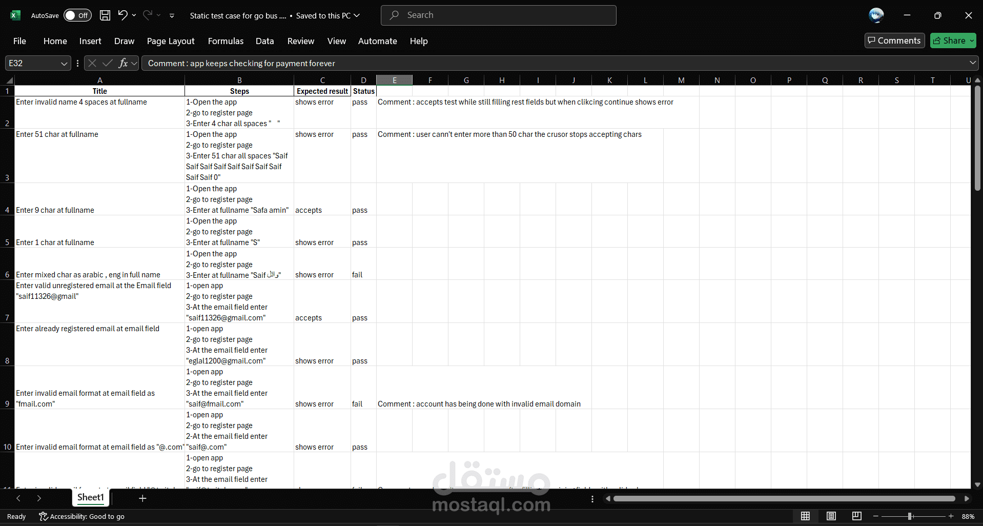 Static testing for mobile app called go bus
