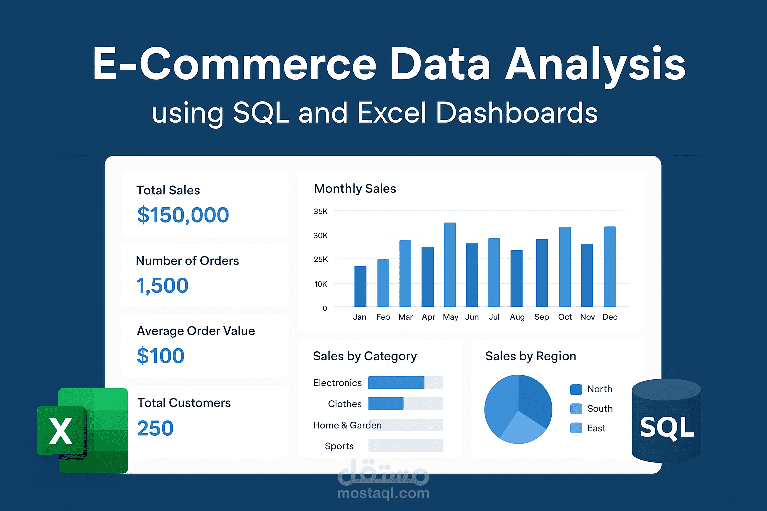 تحليل بيانات متجر إلكتروني باستخدام SQL وExcel Dashboards