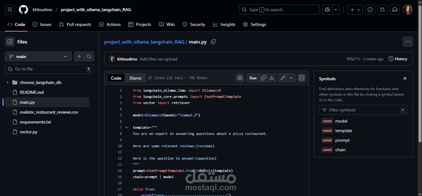 Pizza Restaurant Q&A Chatbot using RAG (LangChain, Ollama, ChromaDB)