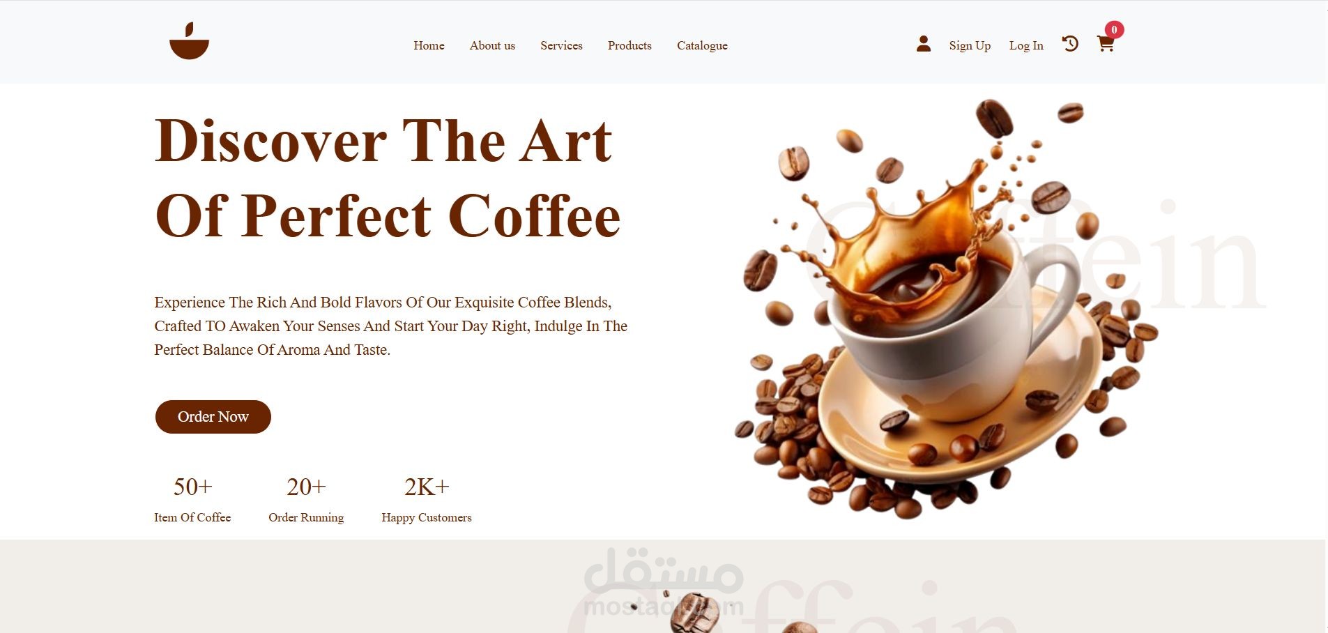 تصميم واجهة موقع احترافي لمتجر قهوة