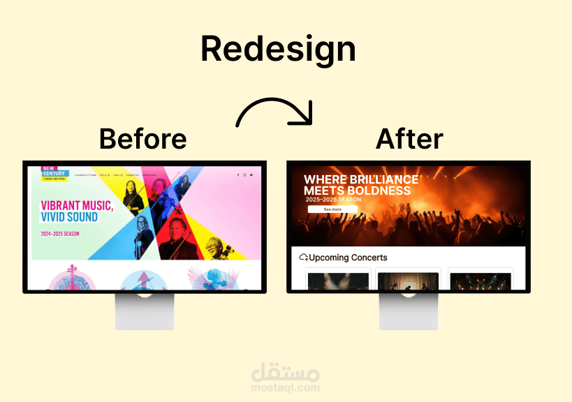 إعادة تصميم موقع أوركسترا "New Century Chamber Orchestra" | تصميم واجهات وتجربة مستخدم.