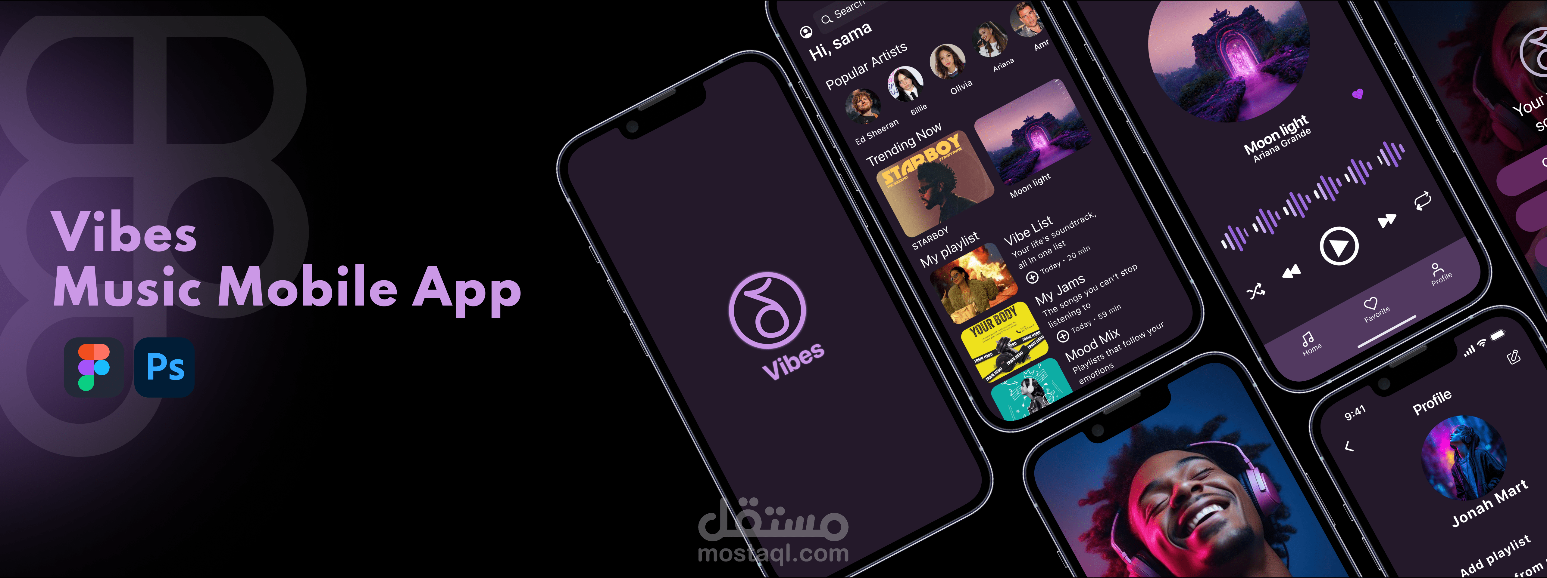 تصميم تطبيق موسيقي-  Vibes Music App