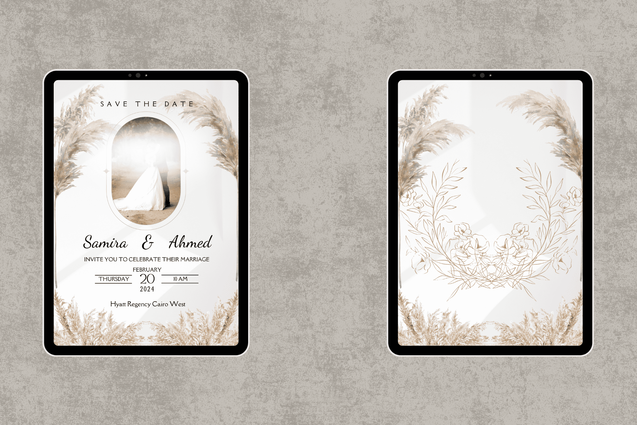 وصف تصميم دعوة زفاف أنيقة وفاخرة