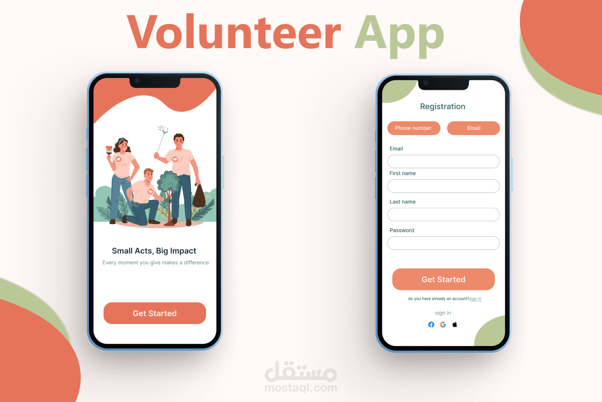 تصميم واجهة تطبيق موبايل "Volunteer App"