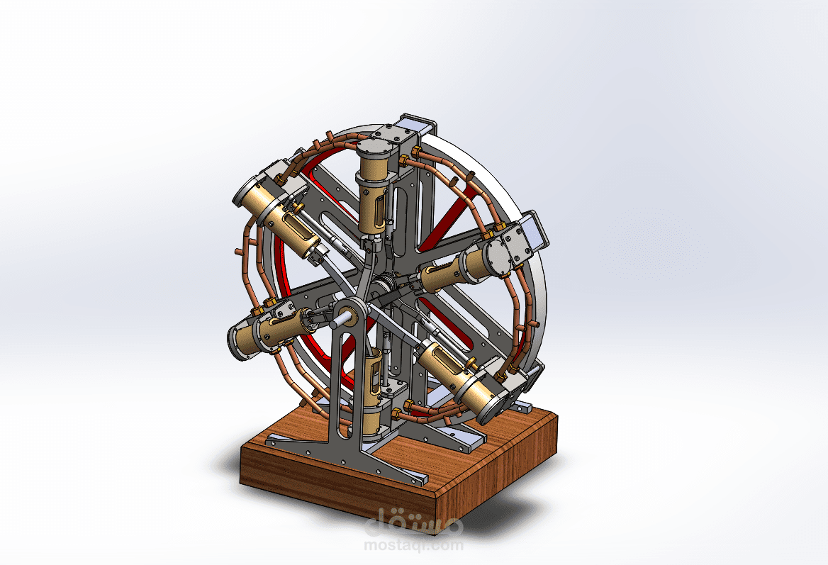 محرك بخاري شعاعي بست أسطوانات مع صمامات منزلقة