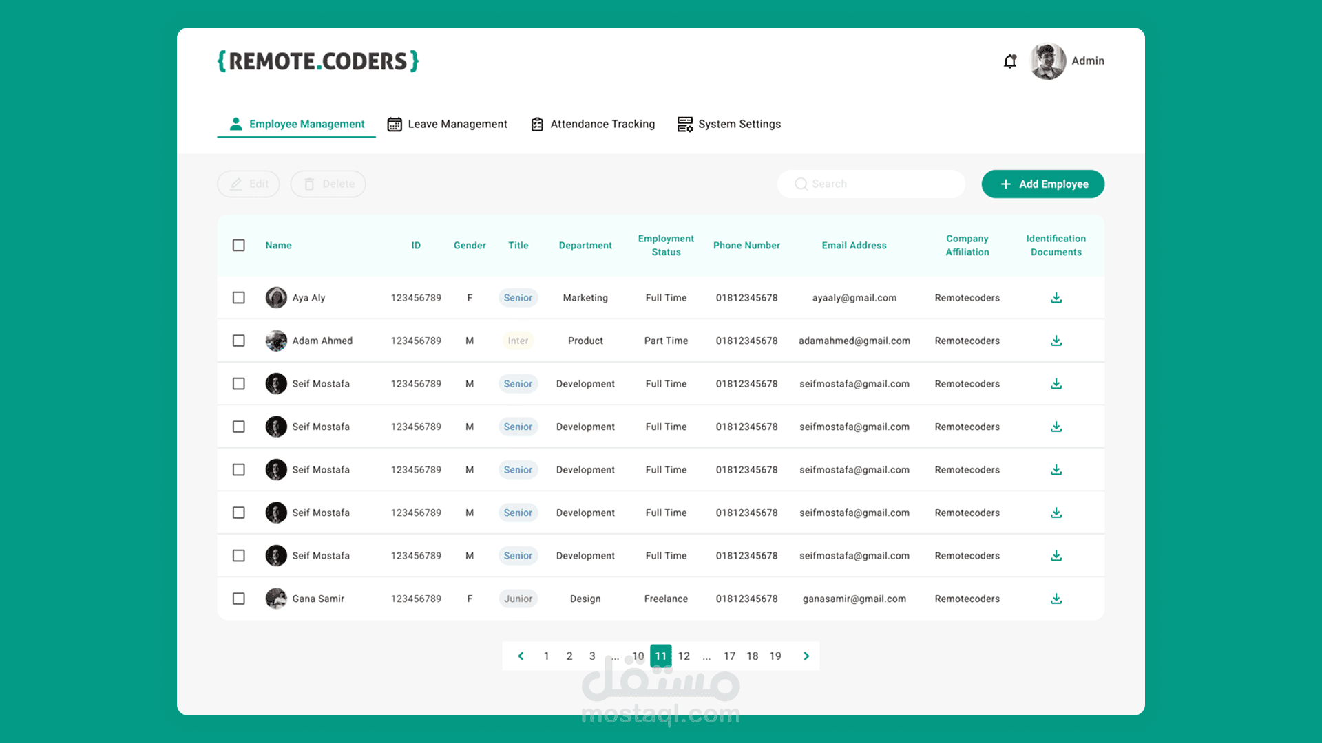 داشبورد لإدارة الموظفين والموارد البشرية (HR and Employees Managment Dashboard)