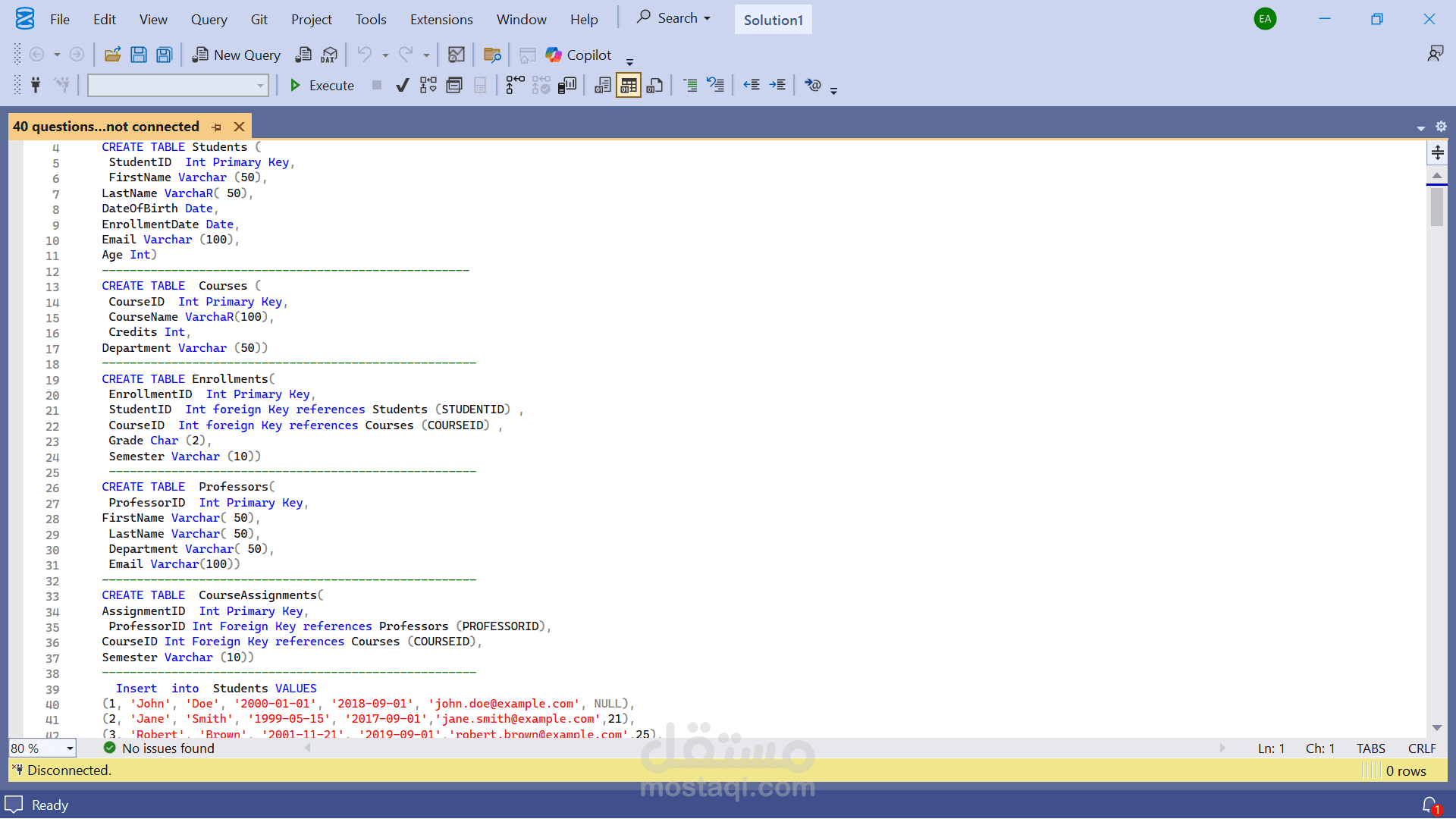 قاعدة بيانات متكاملة لإدارة الجامعة باستخدام SQL Server