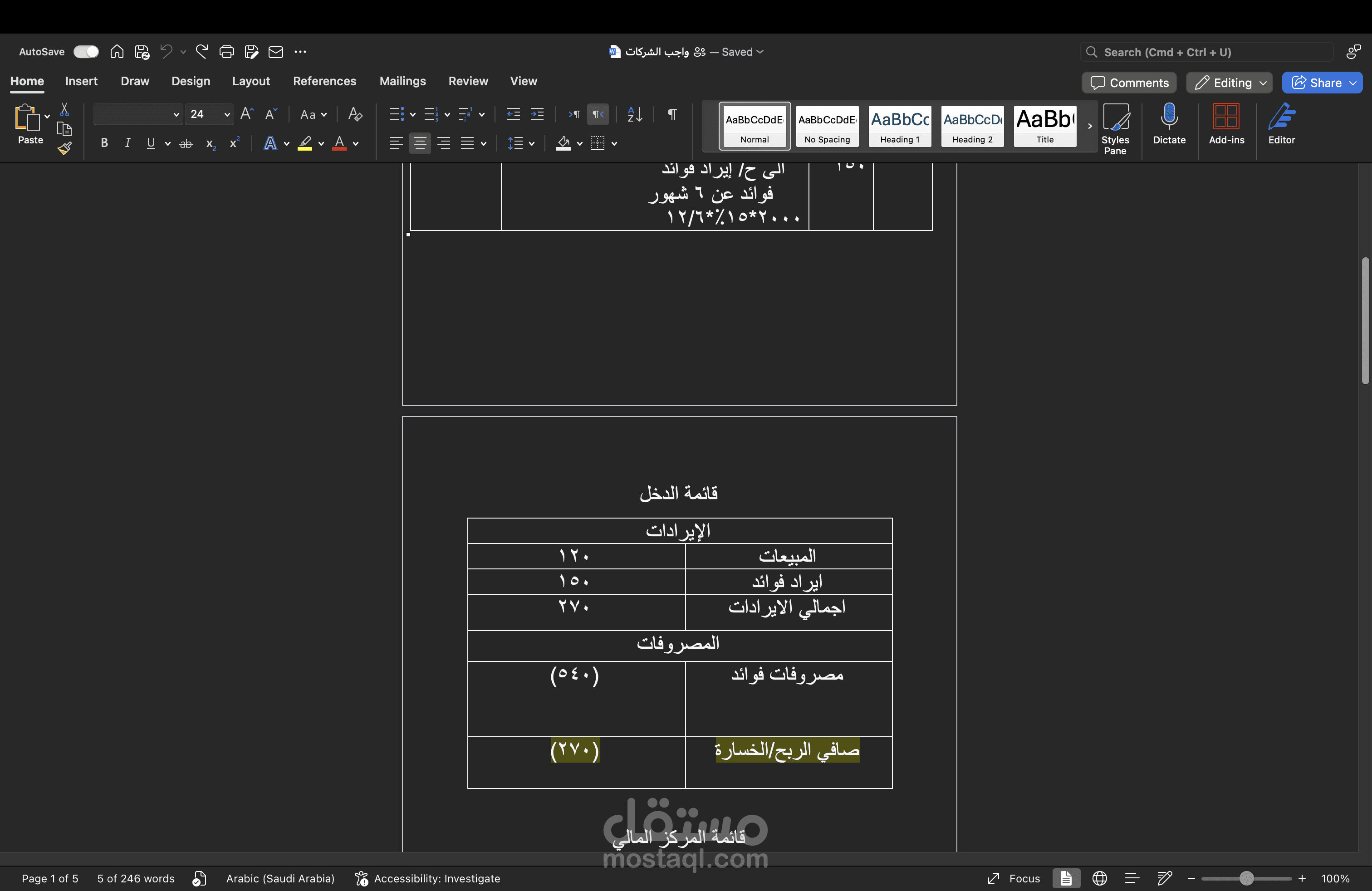 قائمة الدخل