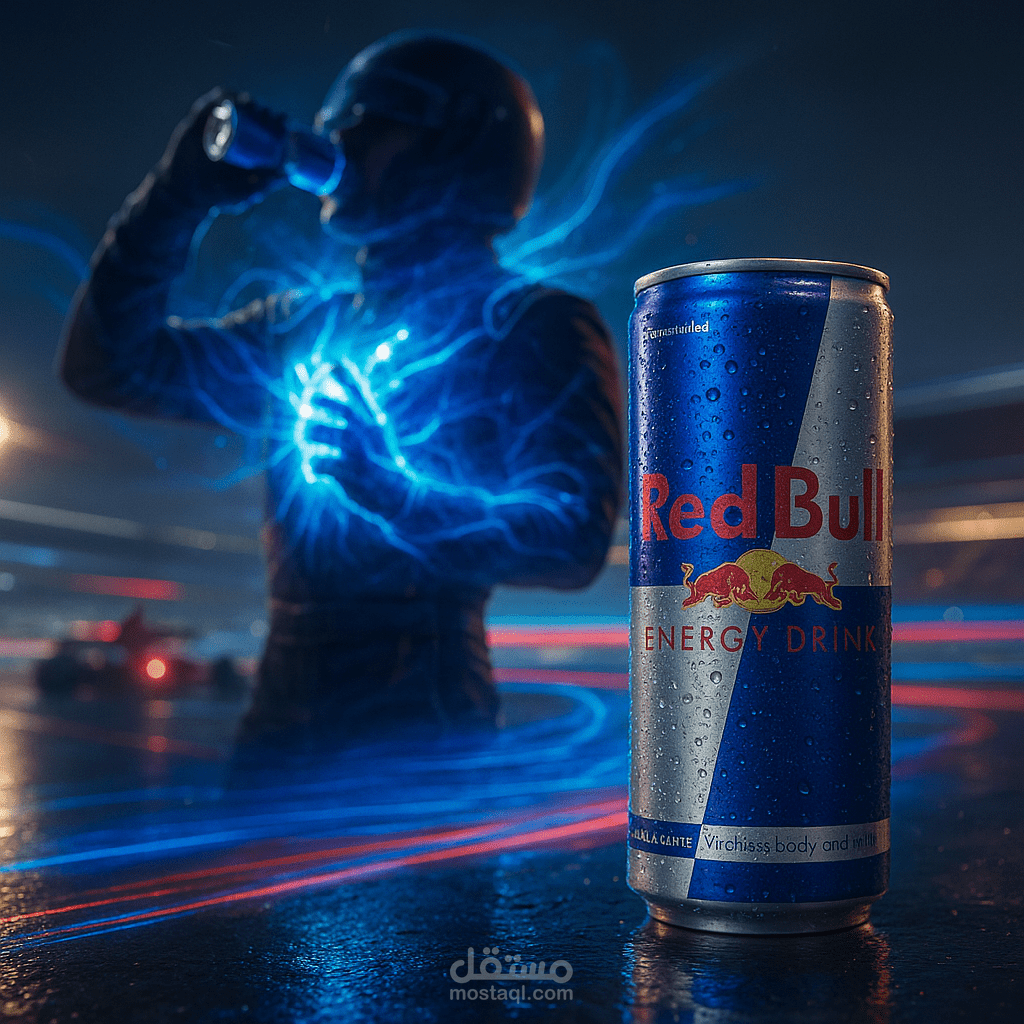 إعلان إبداعي لمشروب الطاقة Red Bull بتصميم عصري بالذكاء الاصطناعي ️