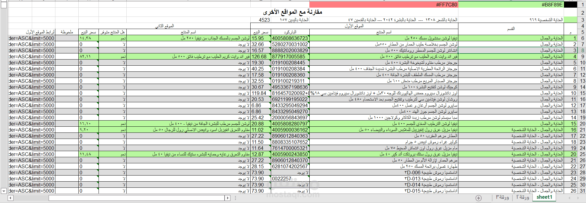 سحب ومقارنة بيانات منتجات بين موقعان وإضافة البيانات إلى ملف إكسل