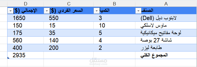 تصميم فاتورة مبيعات أوتوماتيكية باستخدام معادلات الإكسل