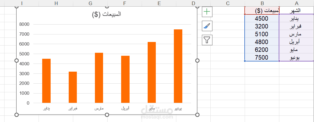 تحليل بيانات المبيعات وتصميم رسوم بيانية (Charts)