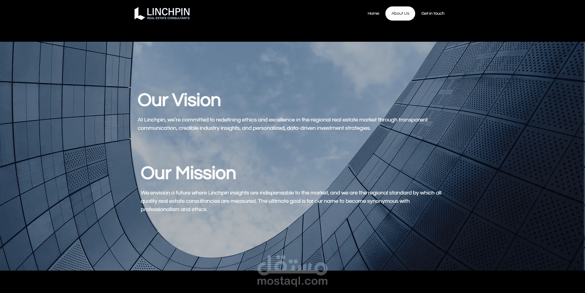 صفحة "About Us" لشركة Linchpin (تنفيذ WordPress و Elementor)