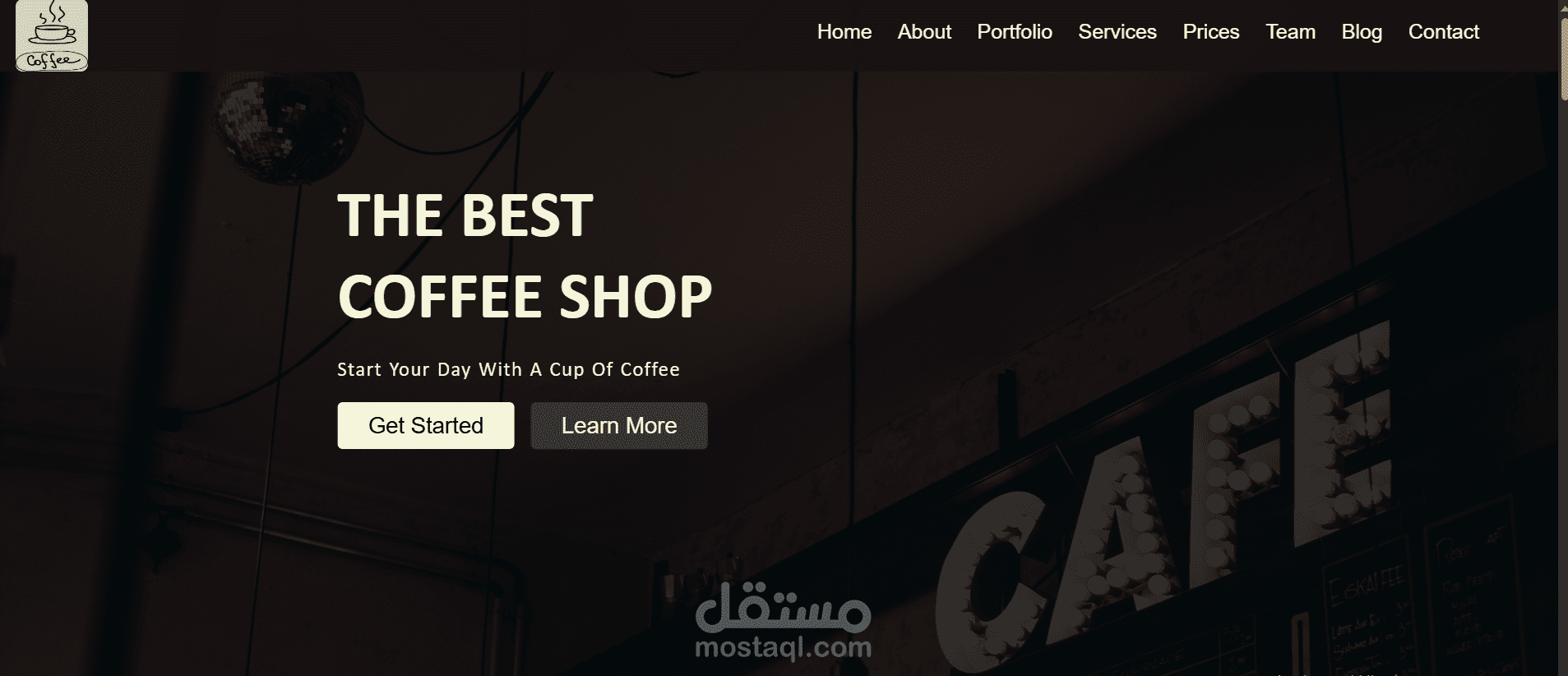 موقع كافيه متكامل باستخدام HTML و CSS