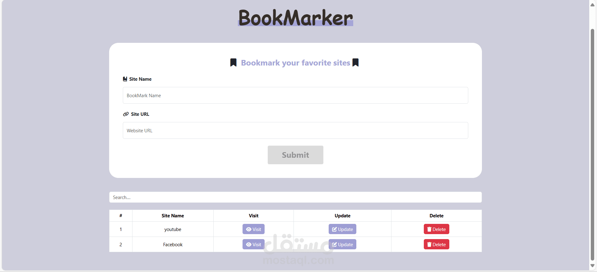 صفحة BookMarker لحفظ وإدارة الروابط باستخدام JavaScript