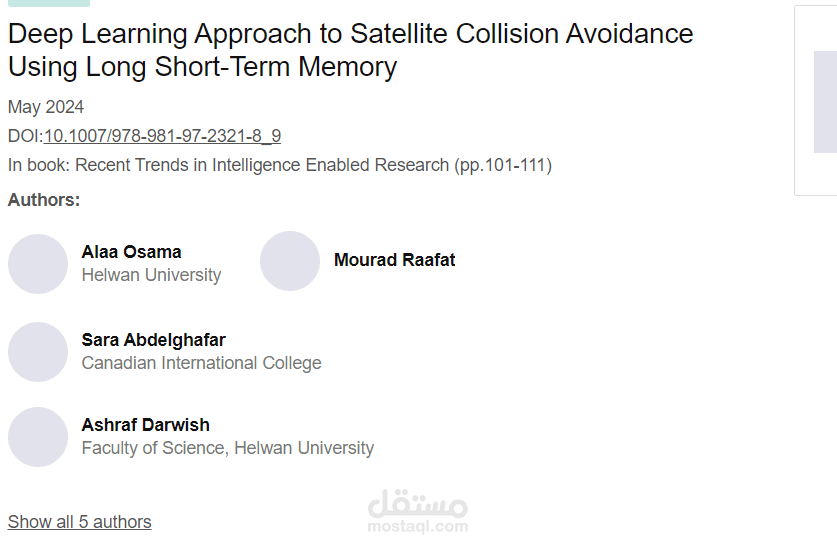 Deep Learning Approach to Satellite Collision Avoidance Using Long ShortTerm Memory