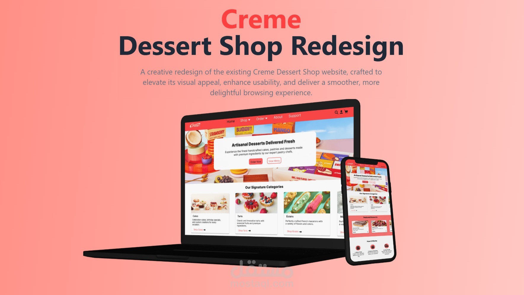 إعادة تصميم موقع Creme – متجر حلويات