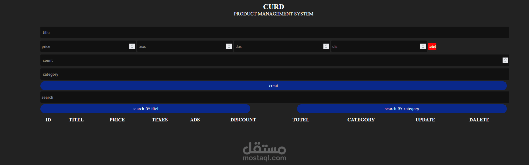 JavaScript CRUD Application (Create, Read, Update, Delete)