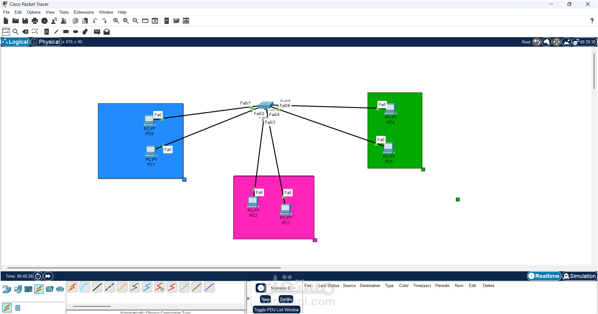تصميم شبكات LAN باستخدام VLANs وSwitching في Cisco Packet Tracer